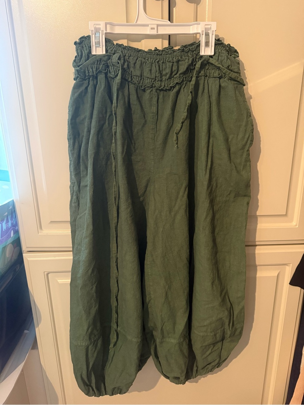Anthropologie cotton linen utility Elastic-Waist balloon pants